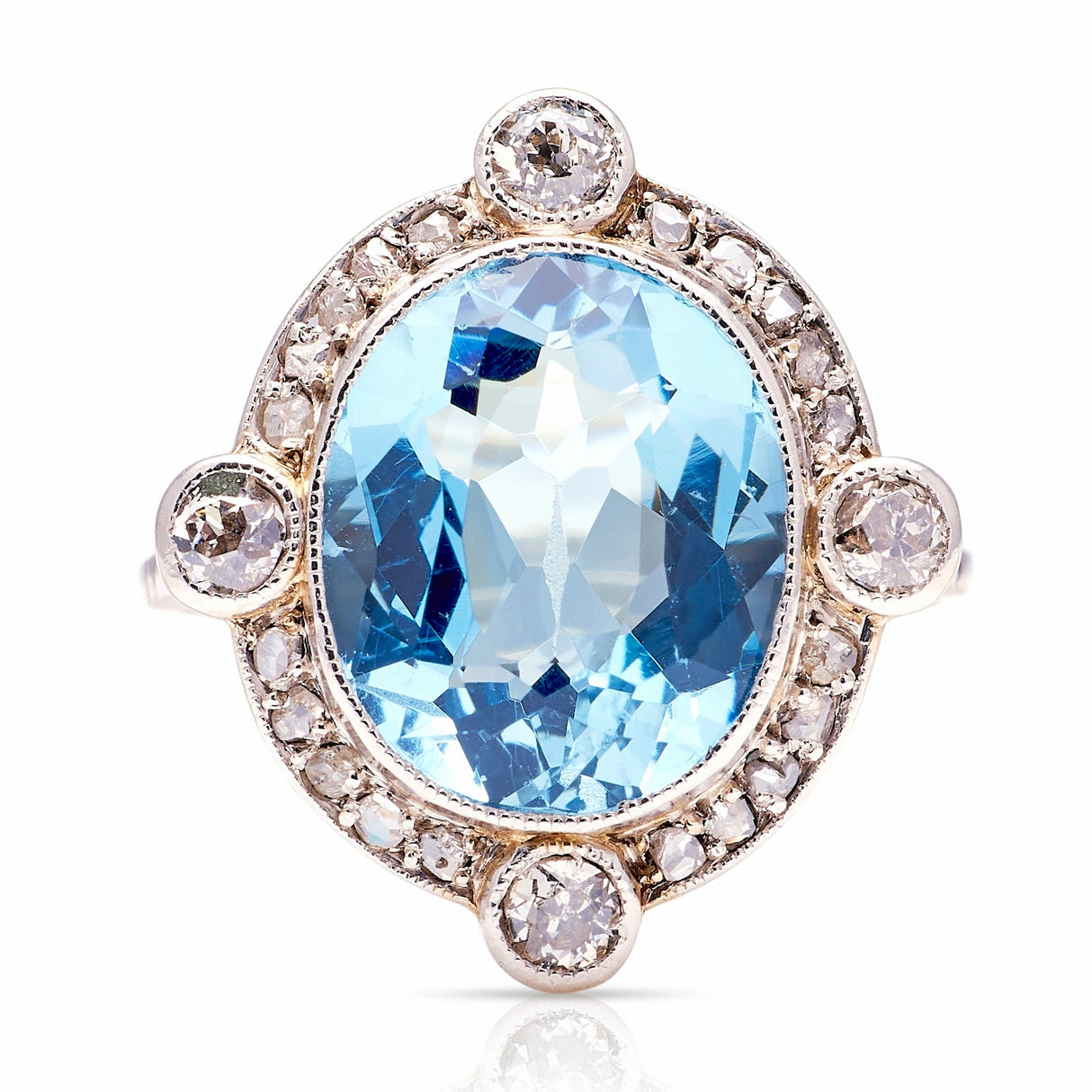 Antique, Belle Époque aquamarine & diamond cluster ring