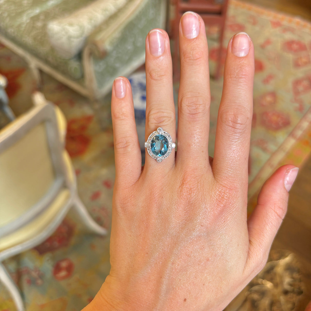 Antique, Belle Époque aquamarine & diamond cluster ring