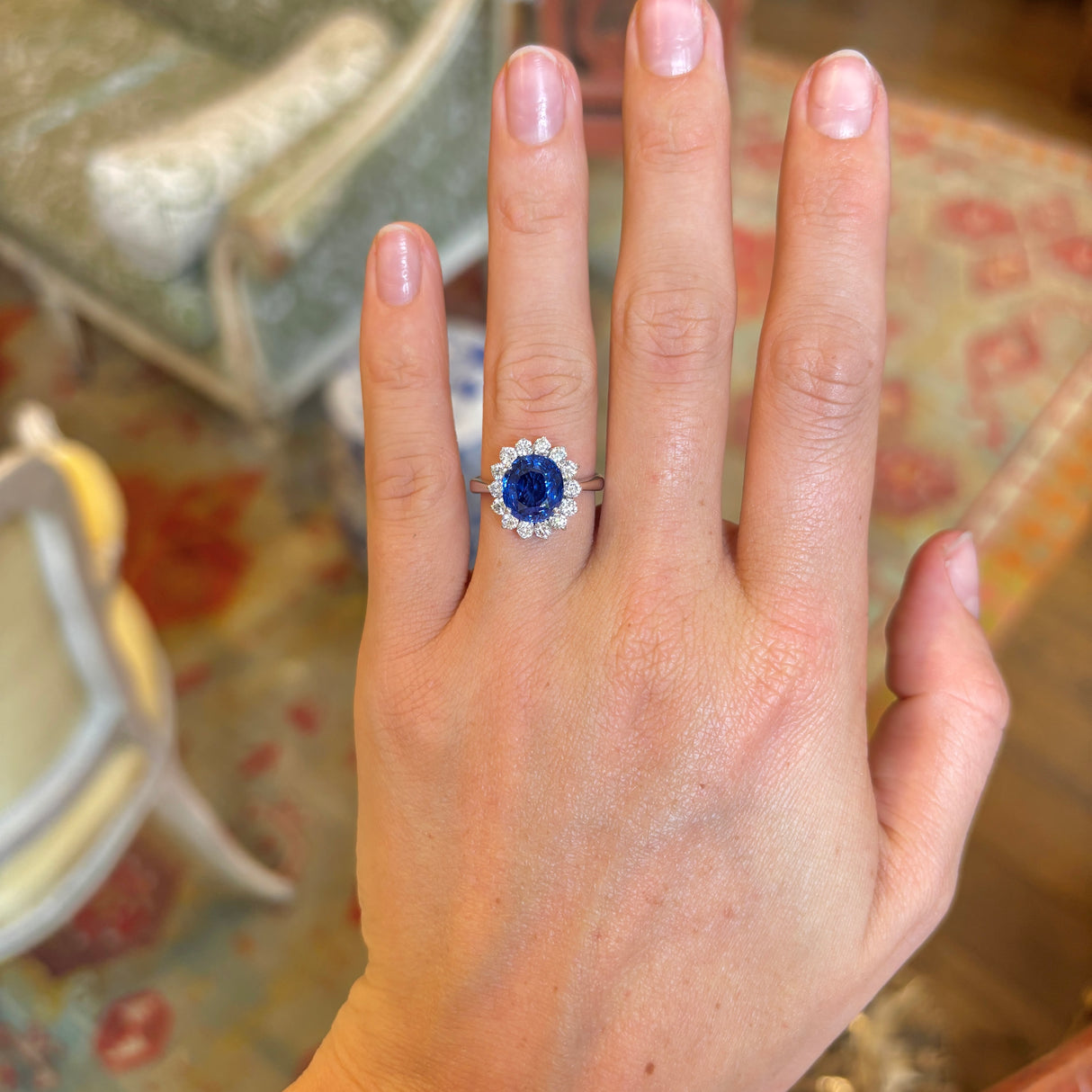 Vintage, Royal Blue sapphire & diamond cluster ring