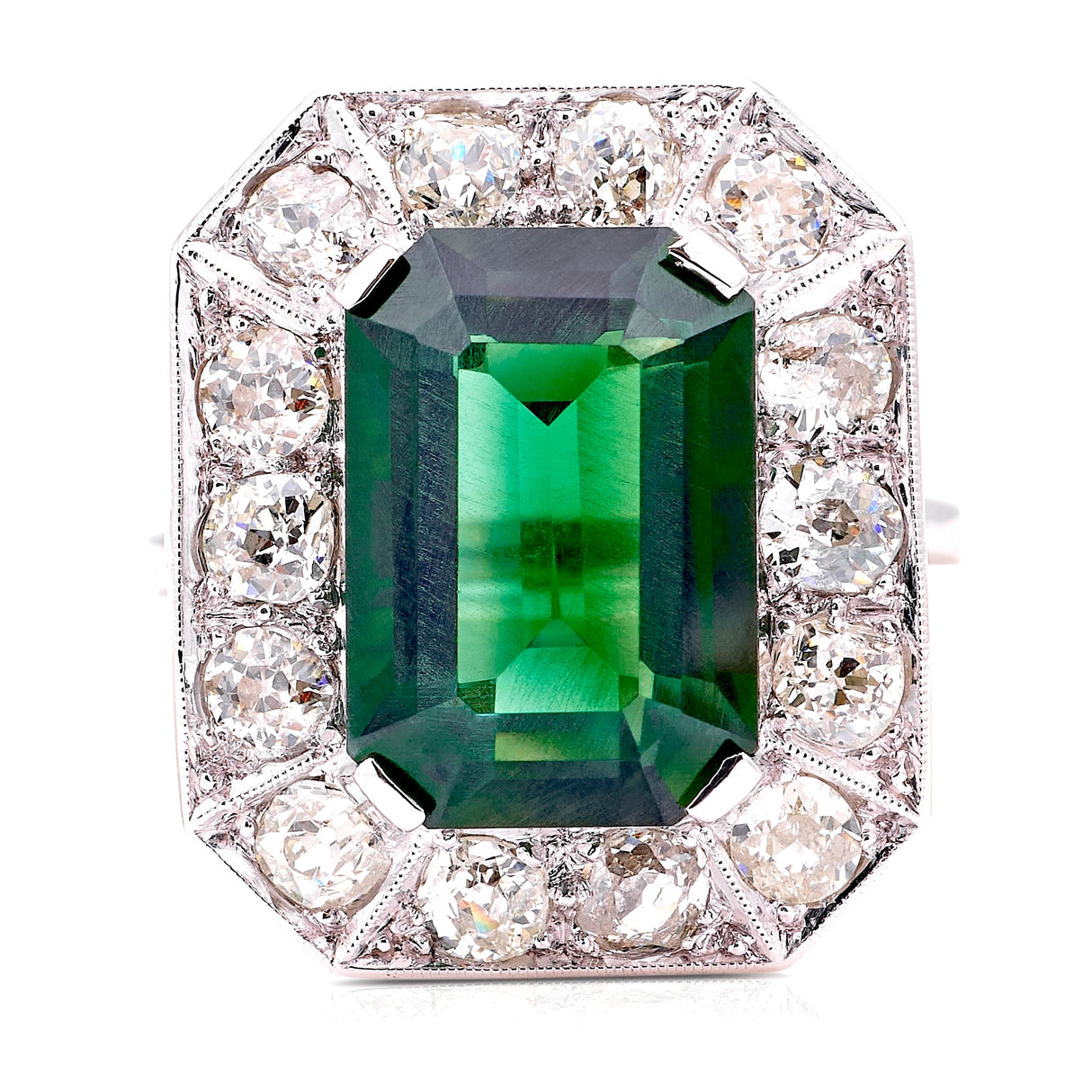 Vintage, Art Deco tourmaline & diamond cluster cocktail ring