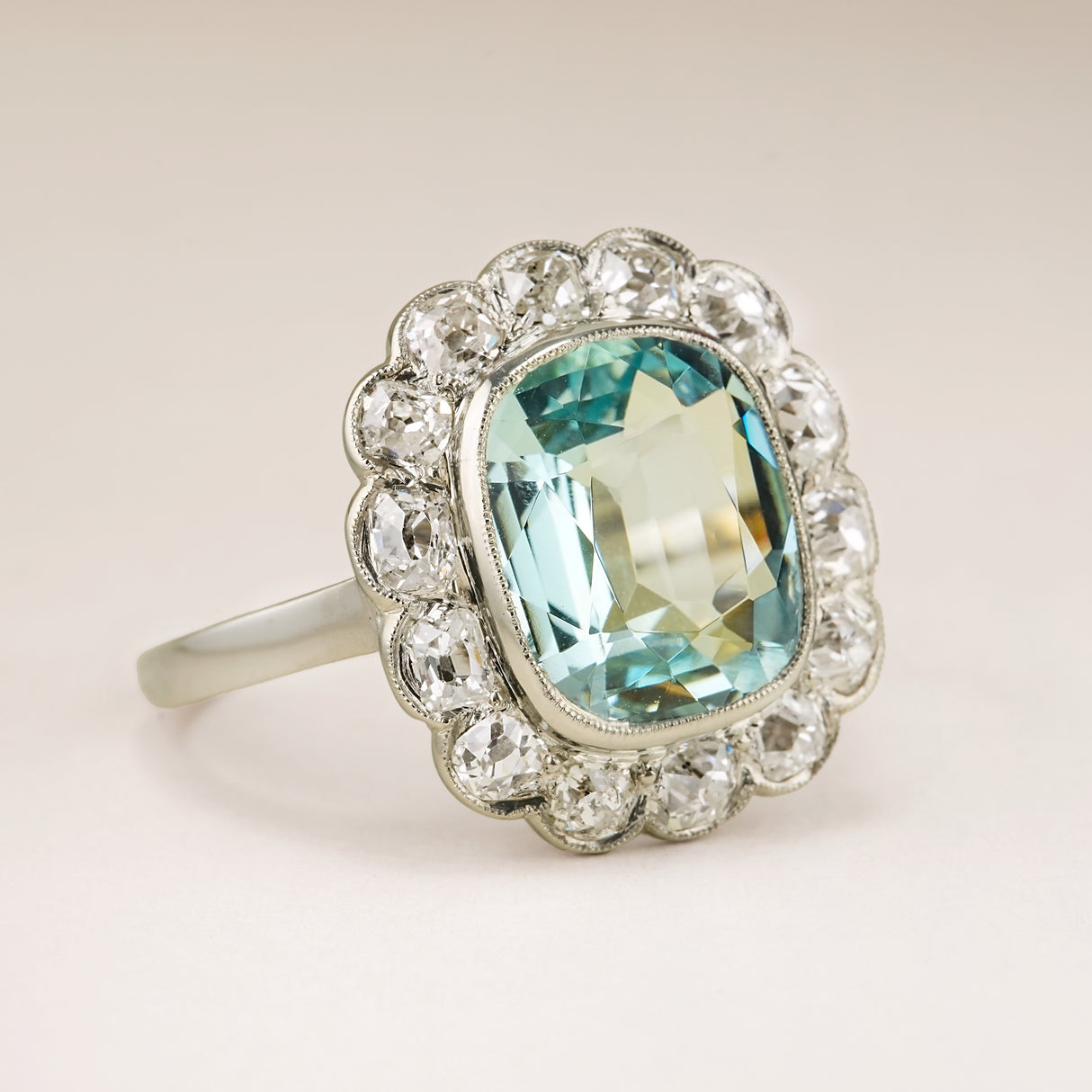 Antique, 1900s aquamarine & diamond cluster ring