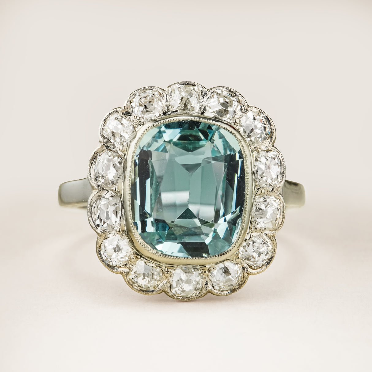 Antique, 1900s aquamarine & diamond cluster ring