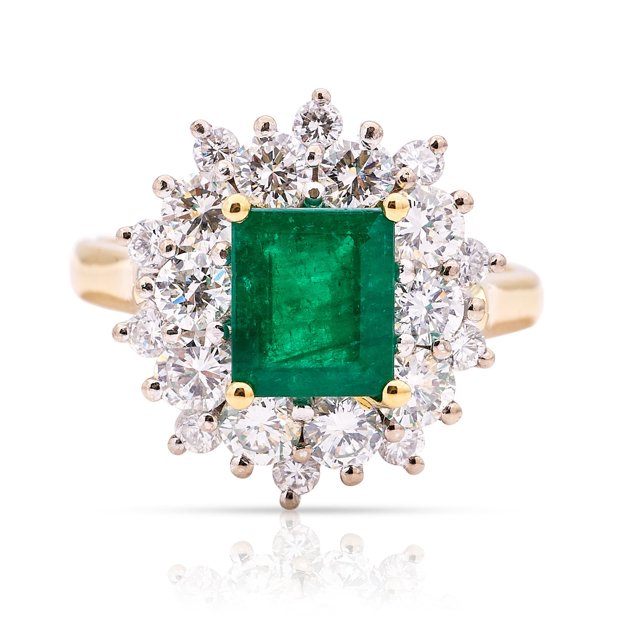 Vintage, 1970s emerald & diamond cluster ring