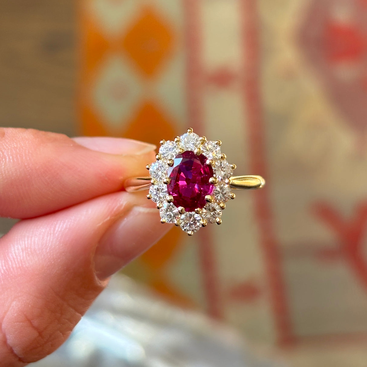 Vintage, 1970s ruby & diamond cluster ring