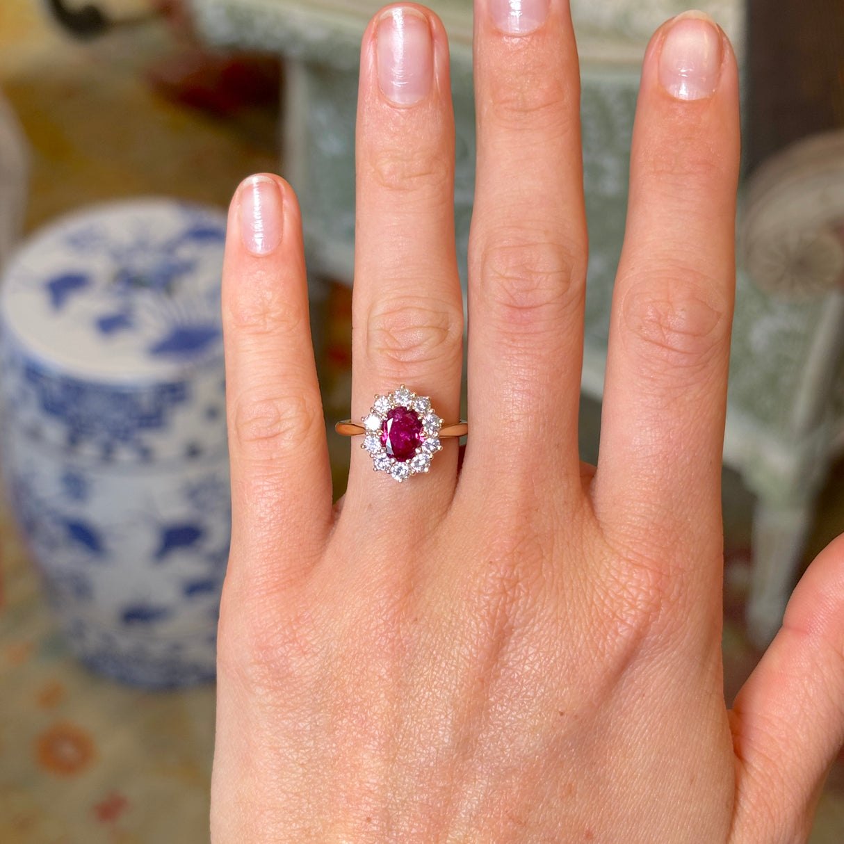 Vintage, 1970s ruby & diamond cluster ring