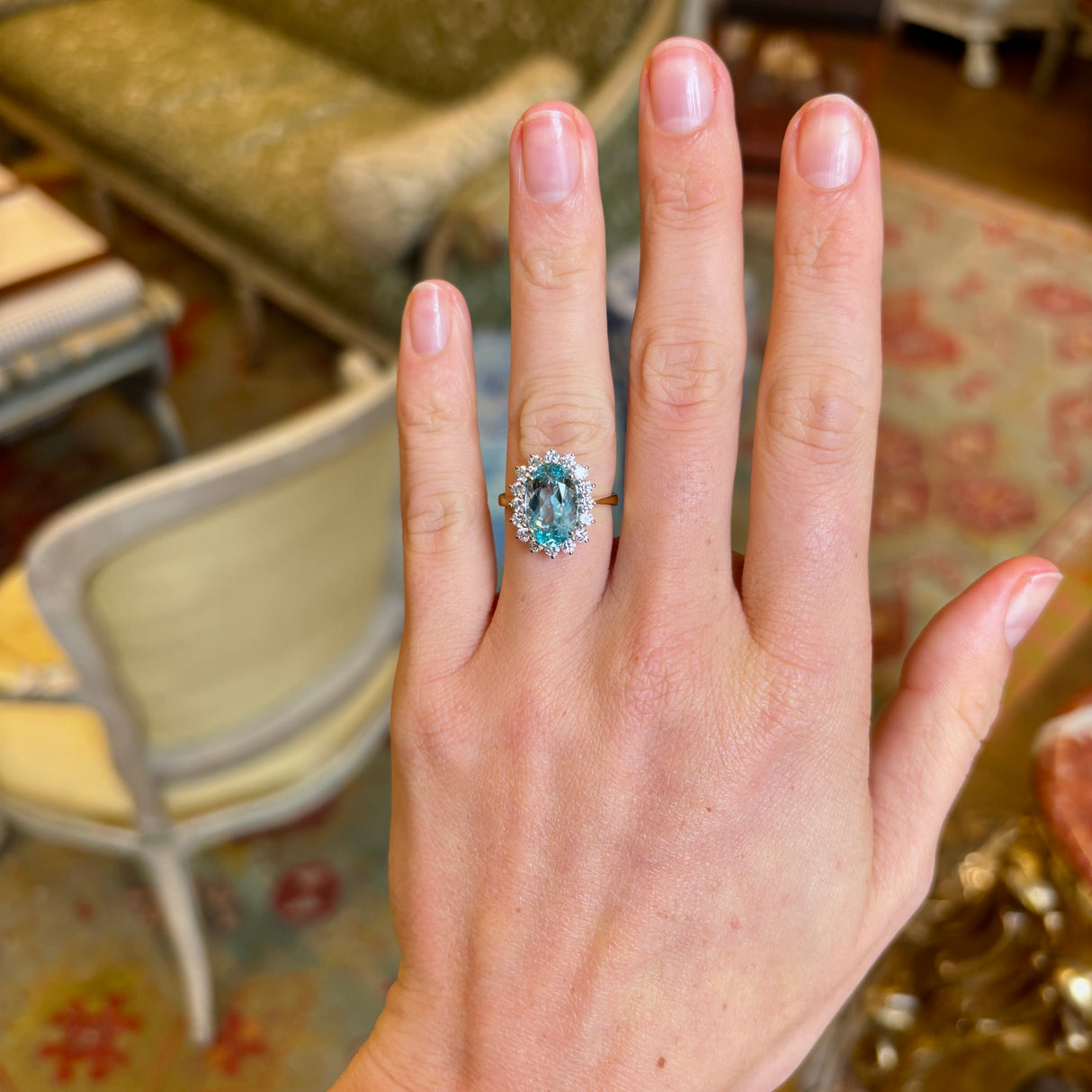 Vintage, 1980s aquamarine & diamond cluster ring