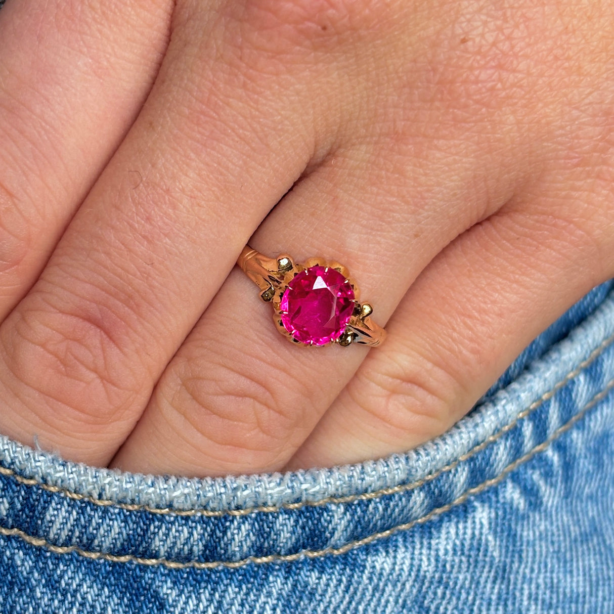 Antique, Edwardian single-stone pink ruby ring