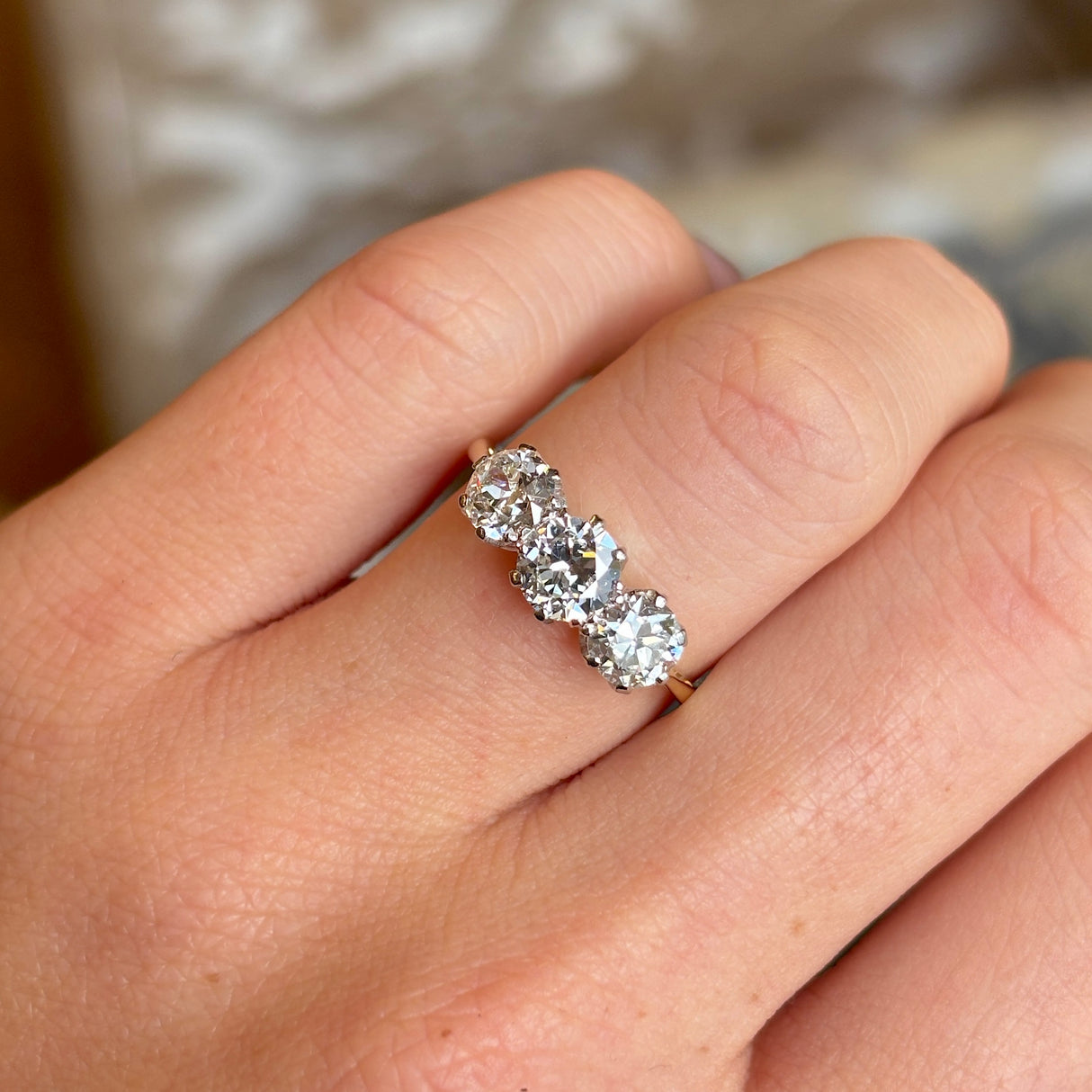 Vintage, 1950s three-stone diamond ring