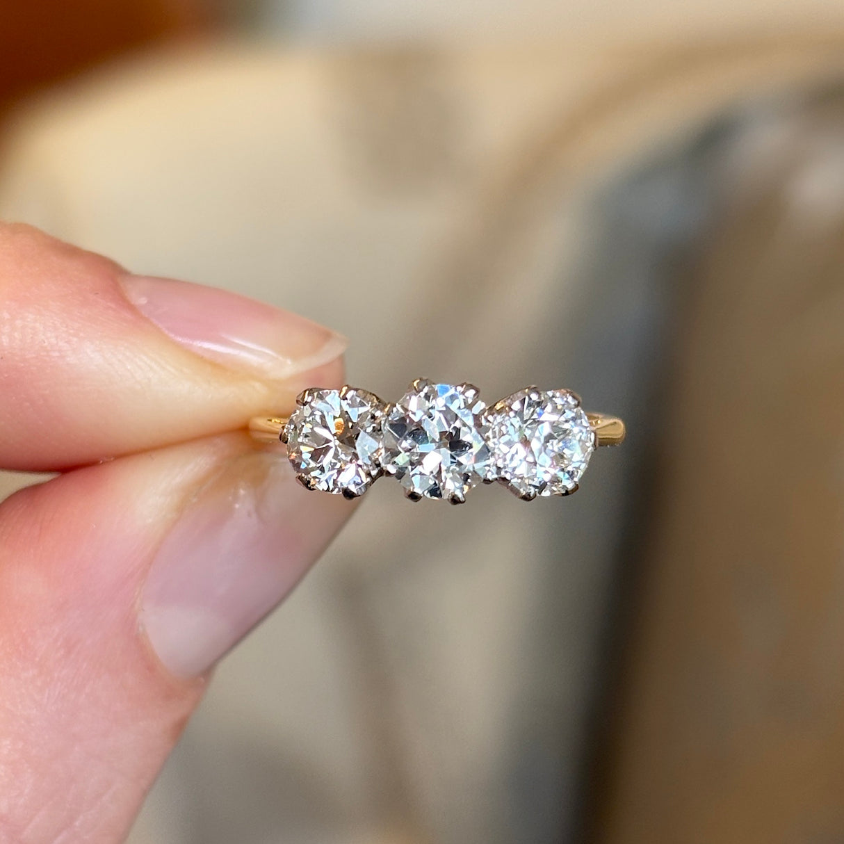 Vintage, 1950s three-stone diamond ring