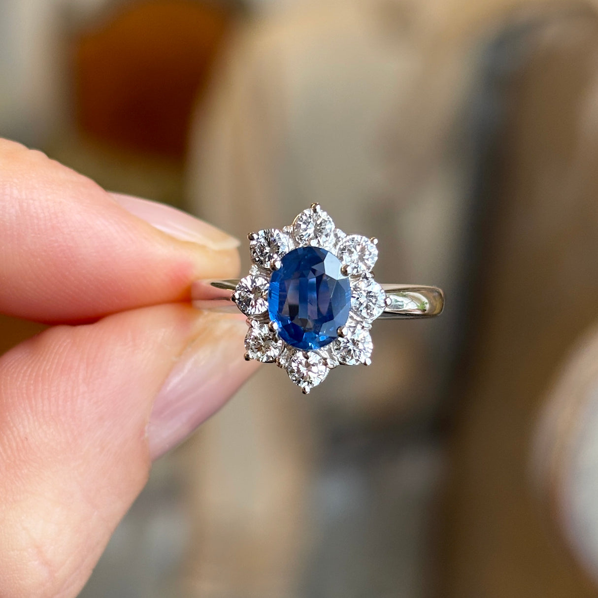 Vintage, 1950s sapphire & diamond cluster ring