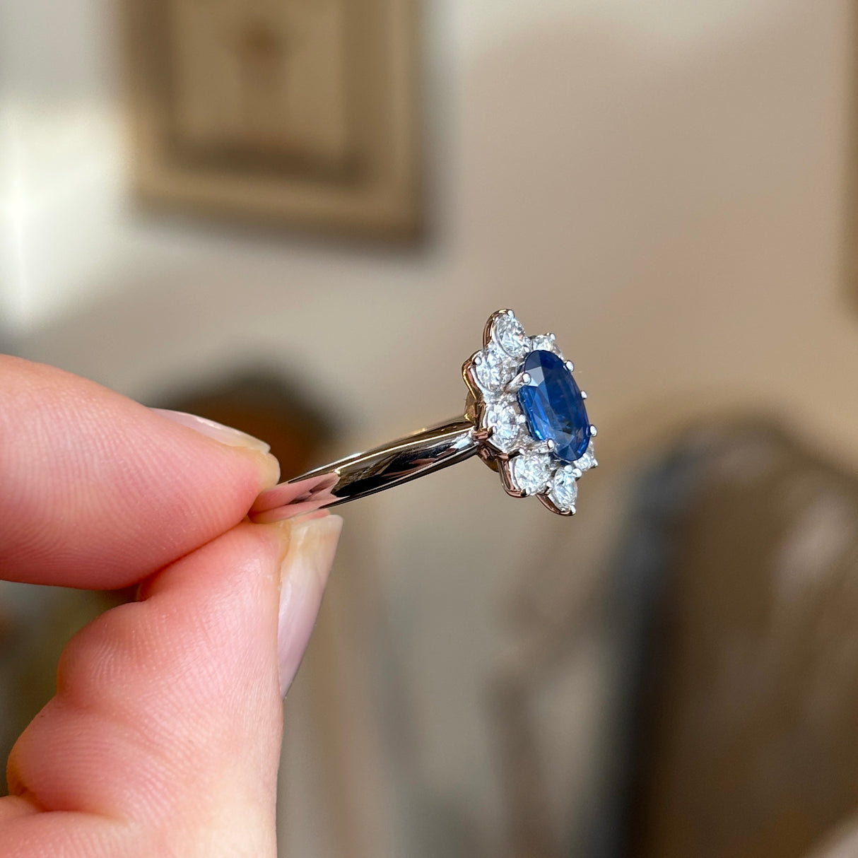 Vintage, 1950s sapphire & diamond cluster ring