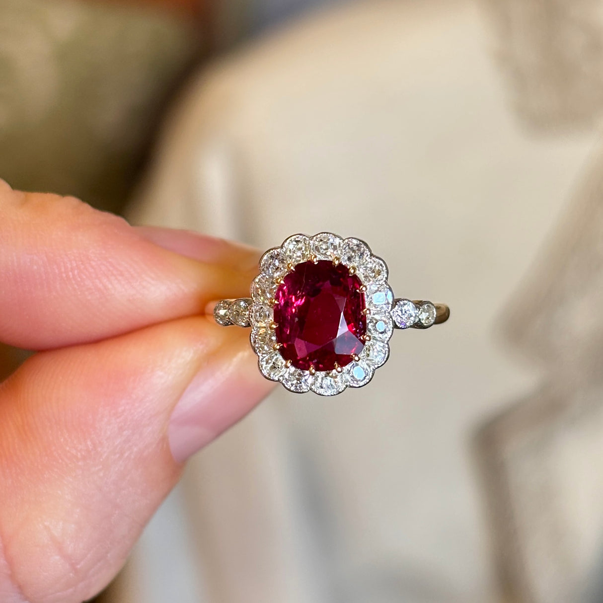Antique, Edwardian ruby & diamond cluster ring
