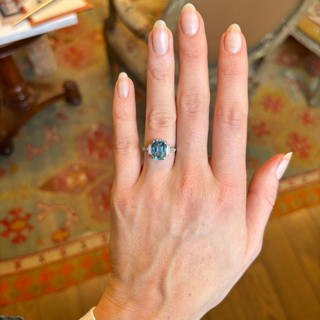 Vintage, Art Deco Garrard aquamarine & diamond ring