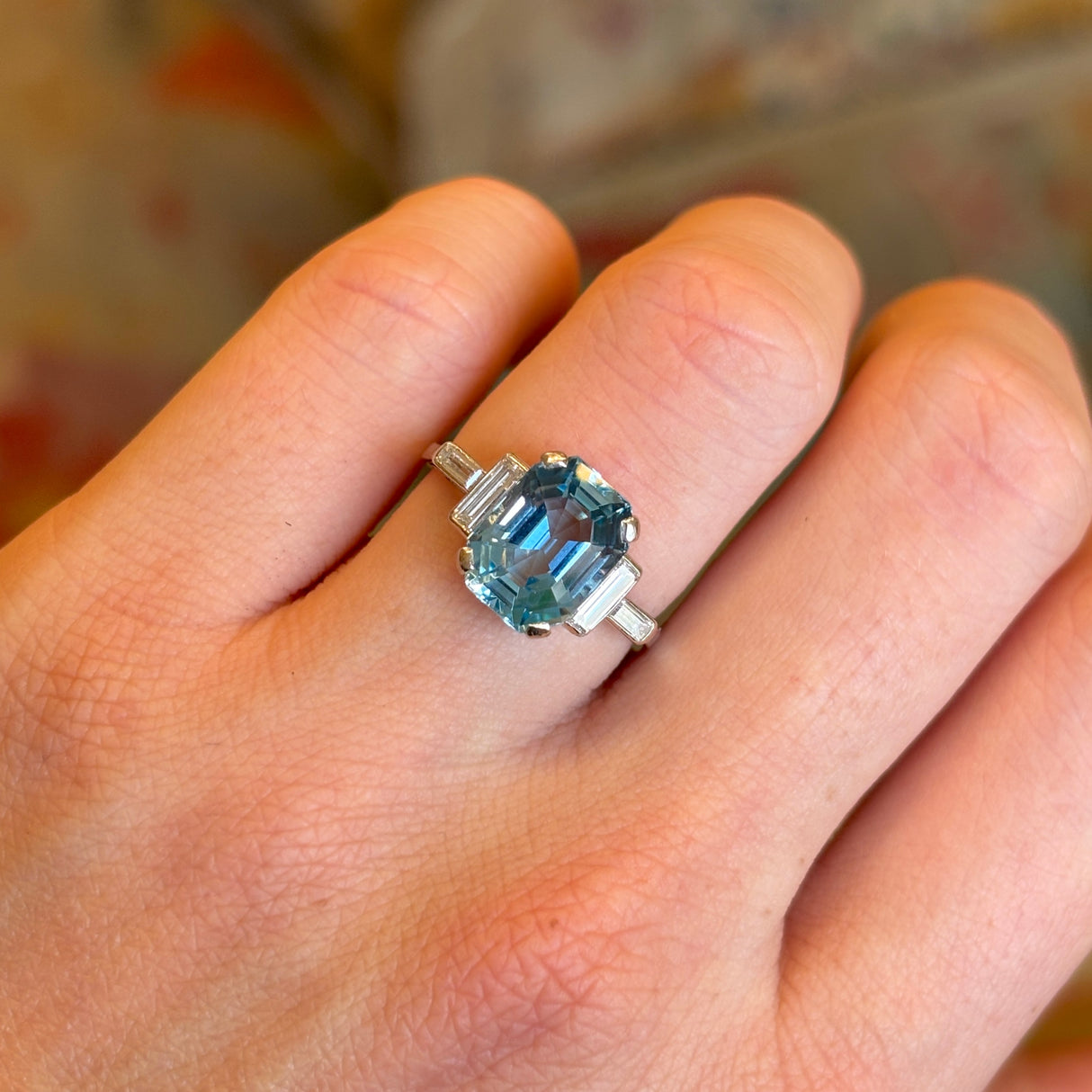 Vintage, Art Deco Garrard aquamarine & diamond ring