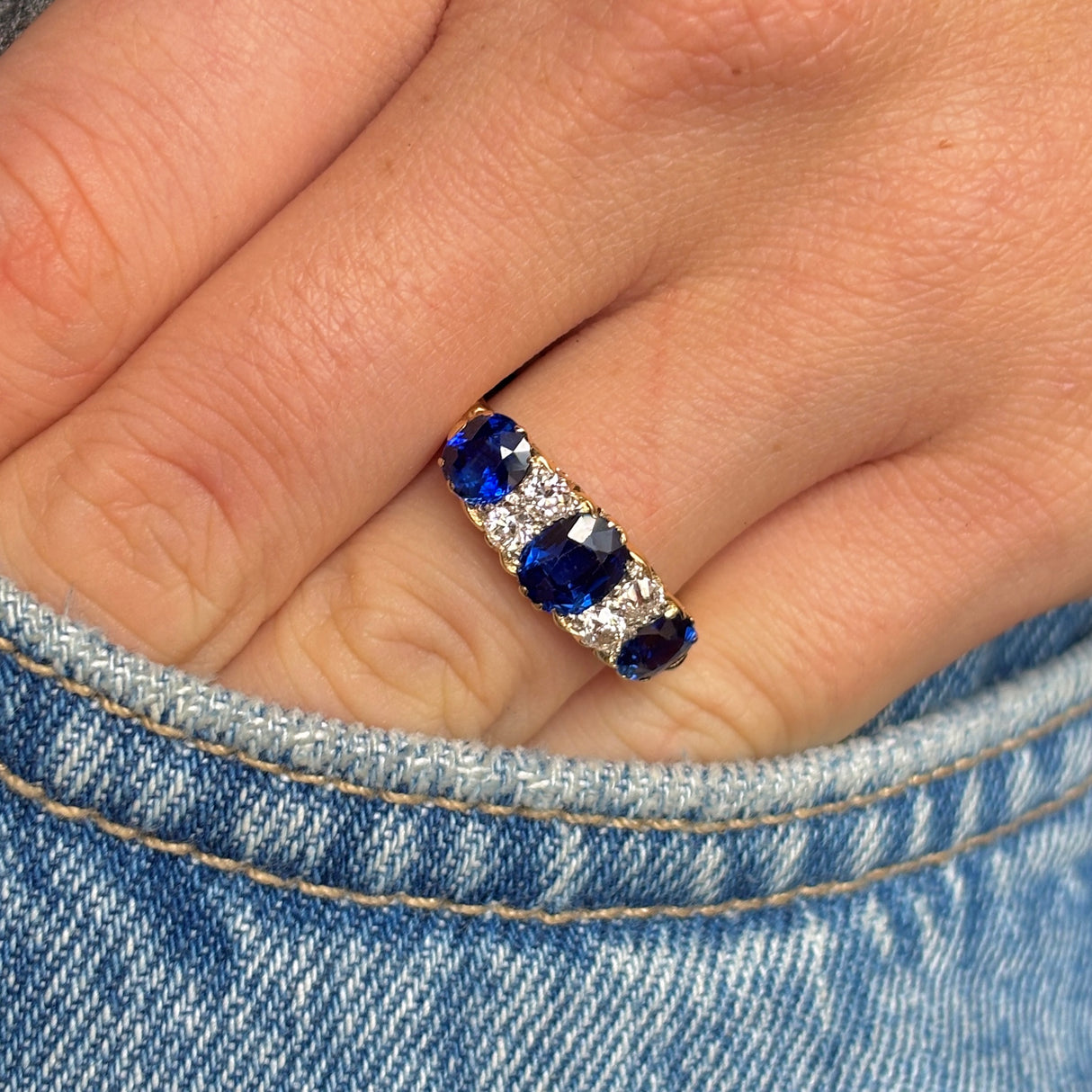Antique, Victorian sapphire & diamond half-hoop ring