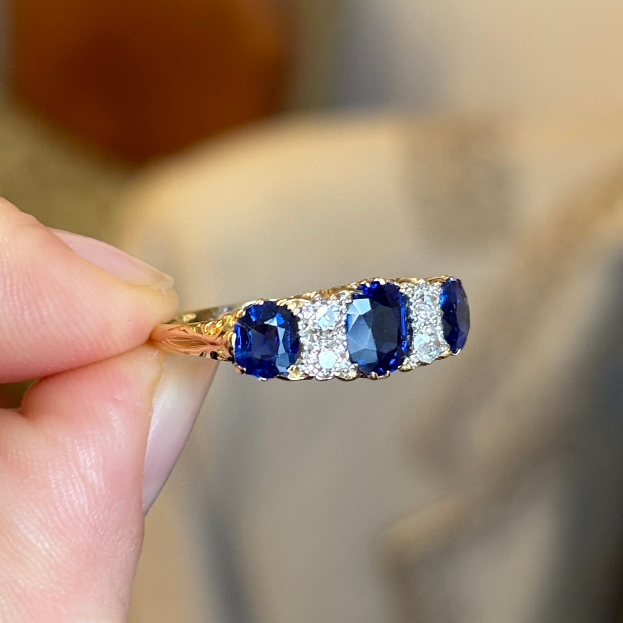 Antique, Victorian sapphire & diamond half-hoop ring