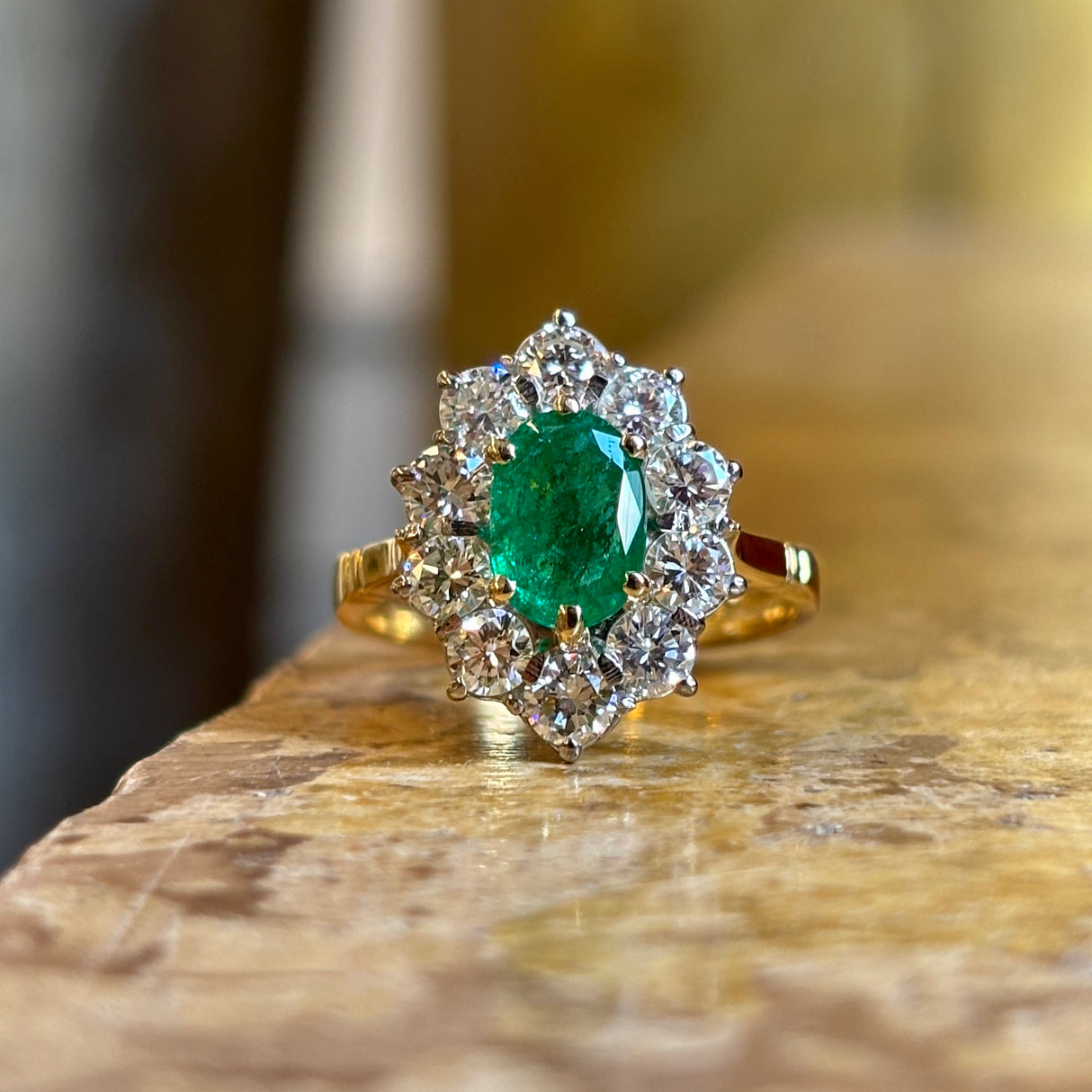 Vintage, 1990s emerald & diamond cluster ring