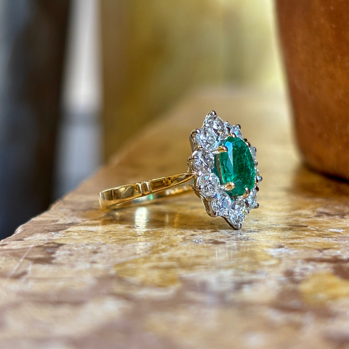 Vintage, 1990s emerald & diamond cluster ring