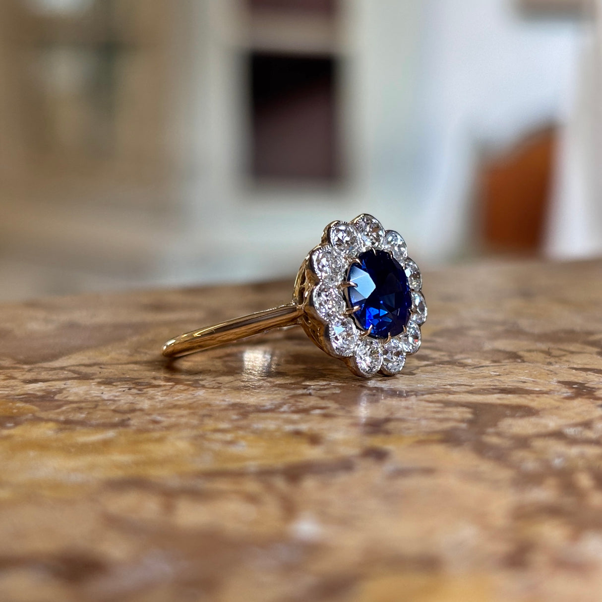 Antique, Edwardian sapphire & diamond cluster ring