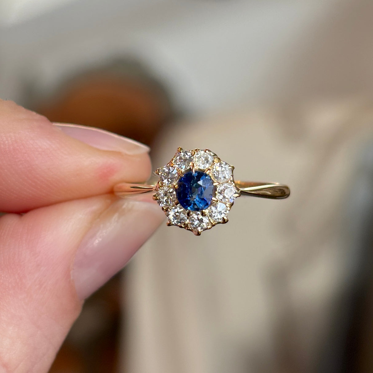 Antique, Edwardian sapphire & diamond cluster ring