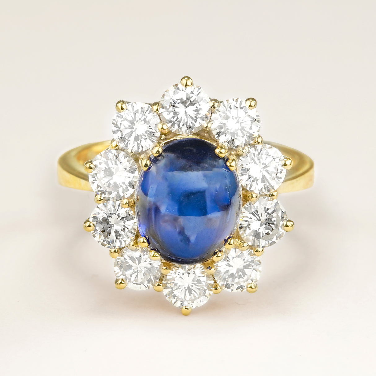Vintage, 1980s 5ct cabochon sapphire & diamond cluster ring