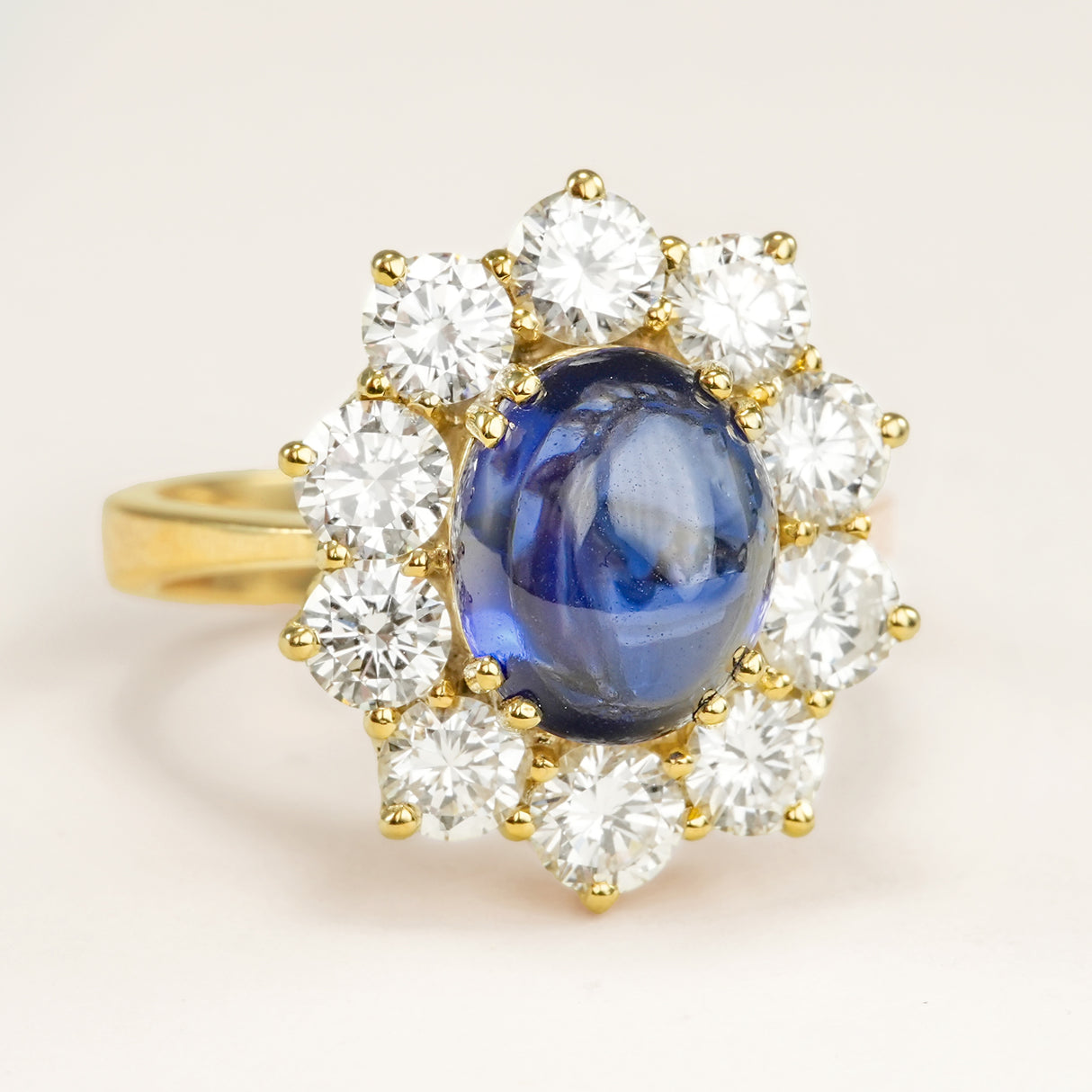 Vintage, 1980s 5ct cabochon sapphire & diamond cluster ring