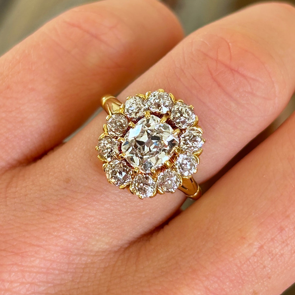 Antique, Edwardian old-cut diamond cluster engagement ring
