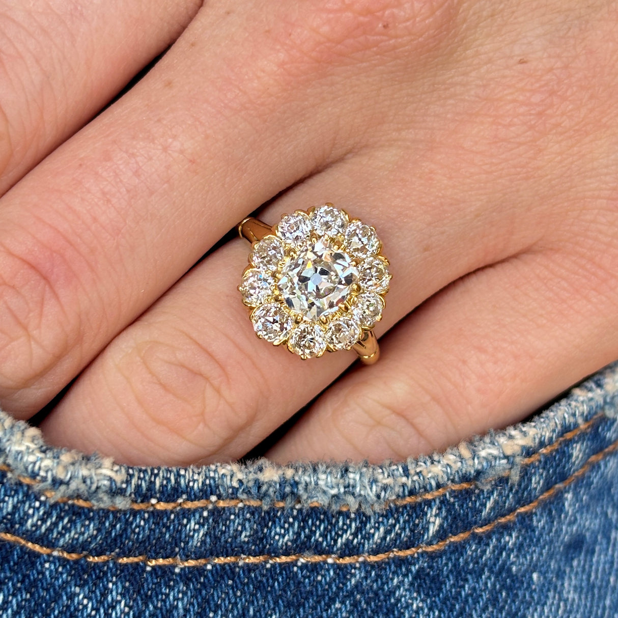 Antique, Edwardian old-cut diamond cluster engagement ring