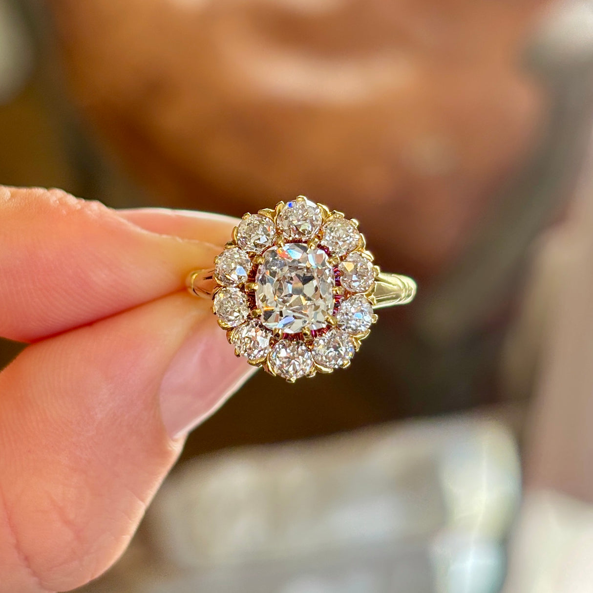 Antique, Edwardian old-cut diamond cluster engagement ring