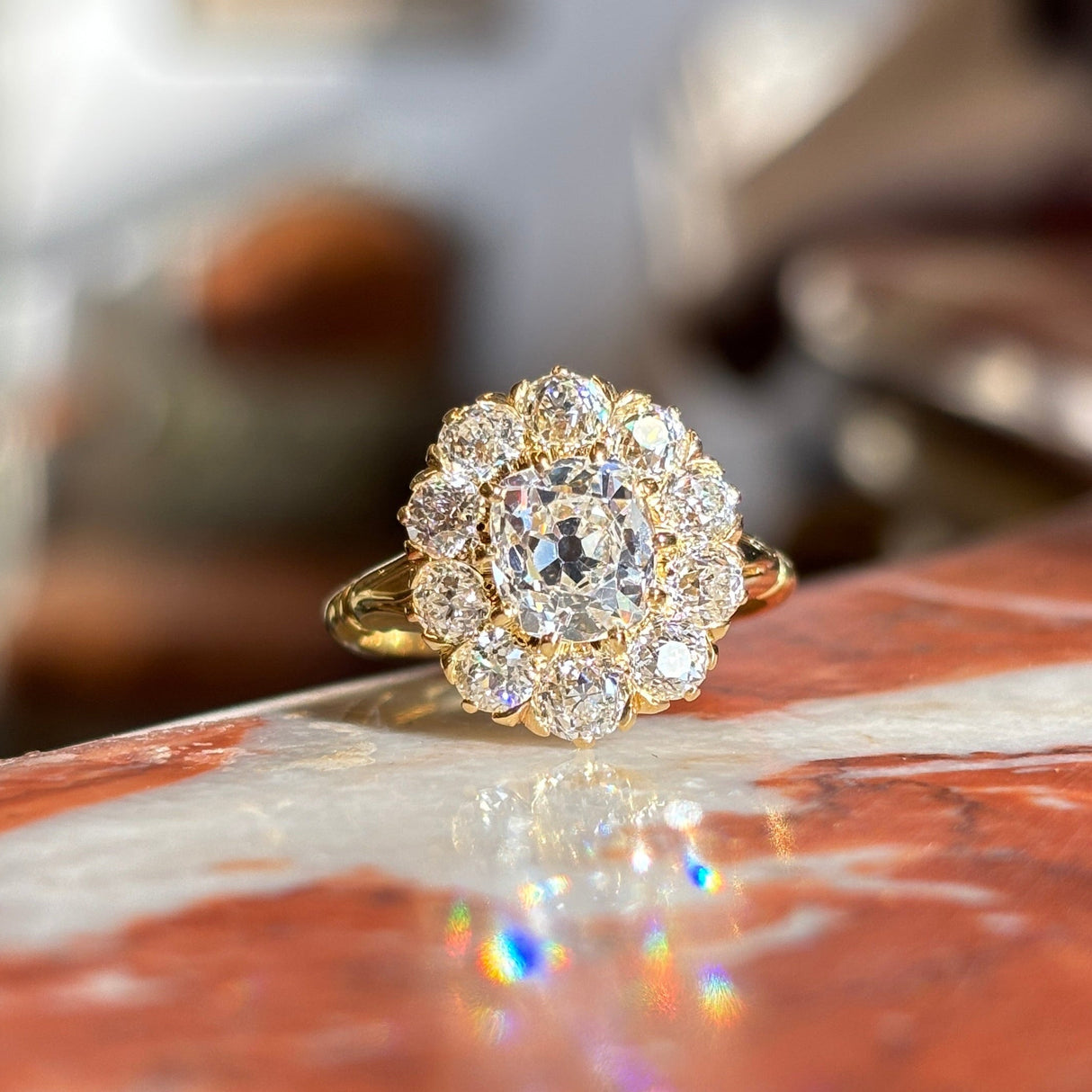 Antique, Edwardian old-cut diamond cluster engagement ring