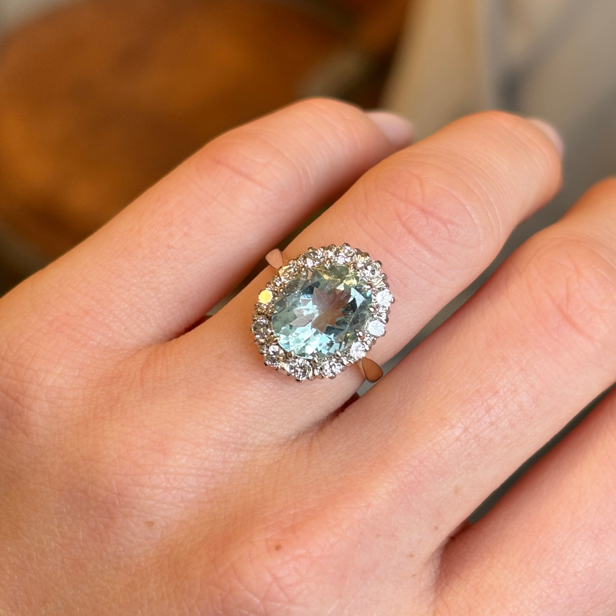 Antique, Edwardian aquamarine & diamond cluster ring