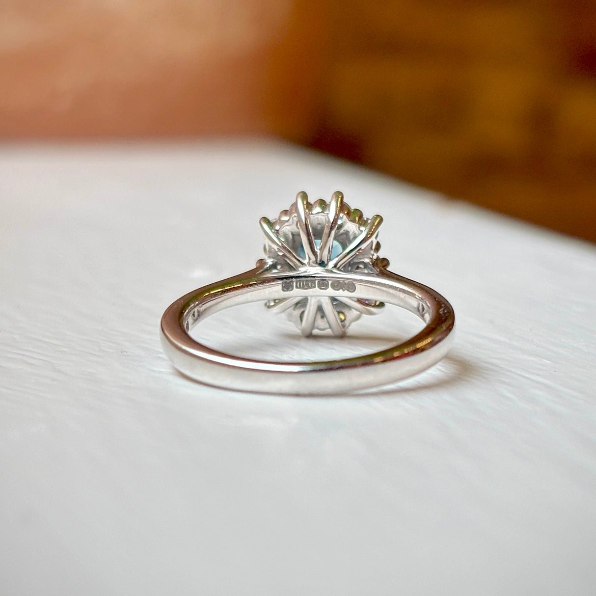 Octagon shape teal sapphire & diamond cluster ring