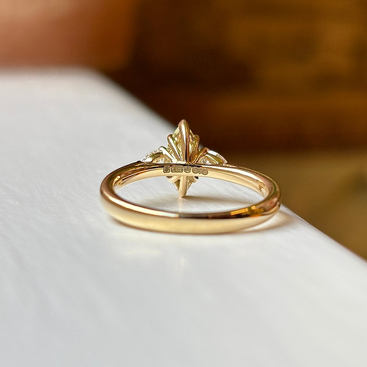 Marquise-cut yellow sapphire & diamond three-stone ring