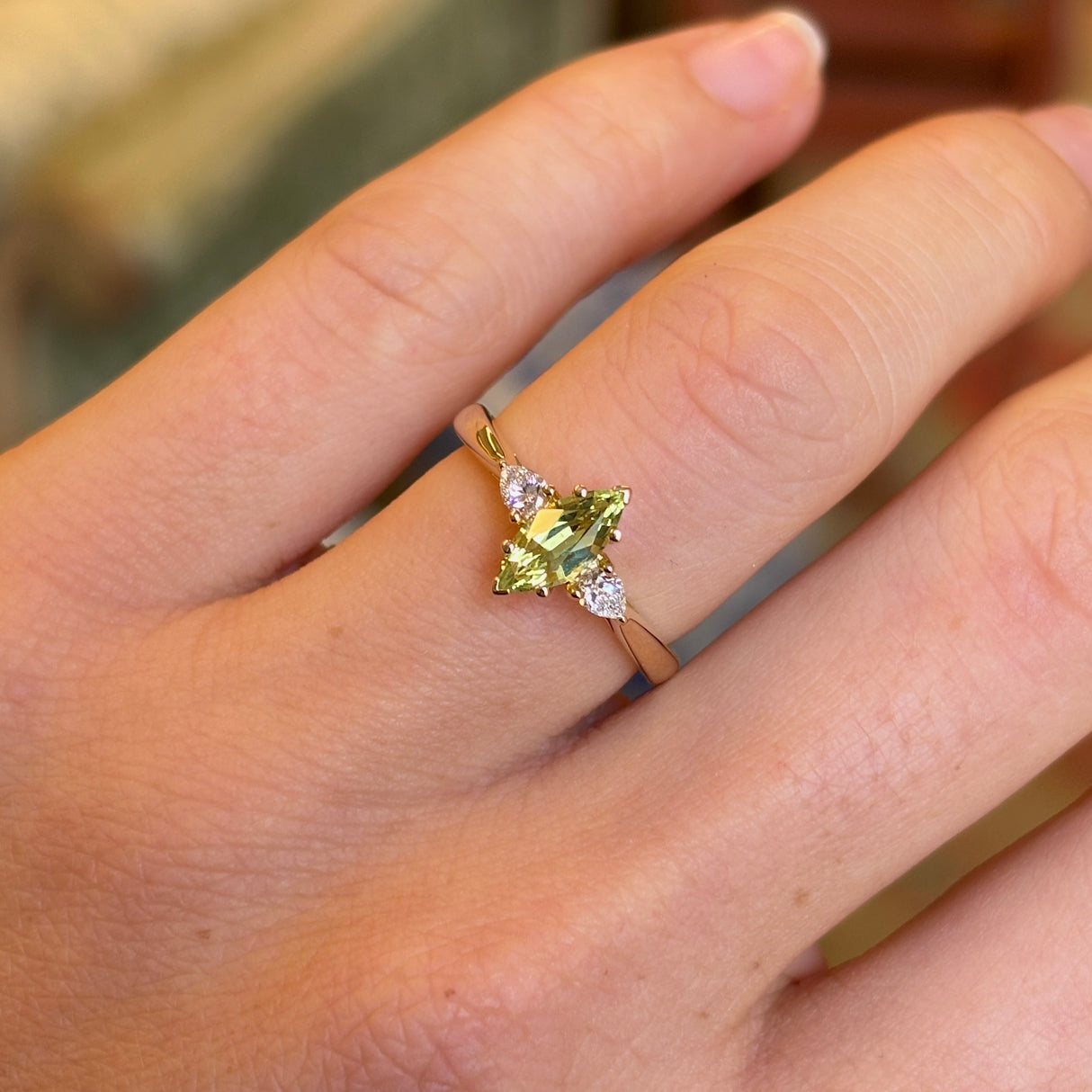 Marquise-cut yellow sapphire & diamond three-stone ring