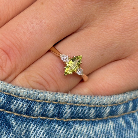 Marquise-cut yellow sapphire & diamond three-stone ring