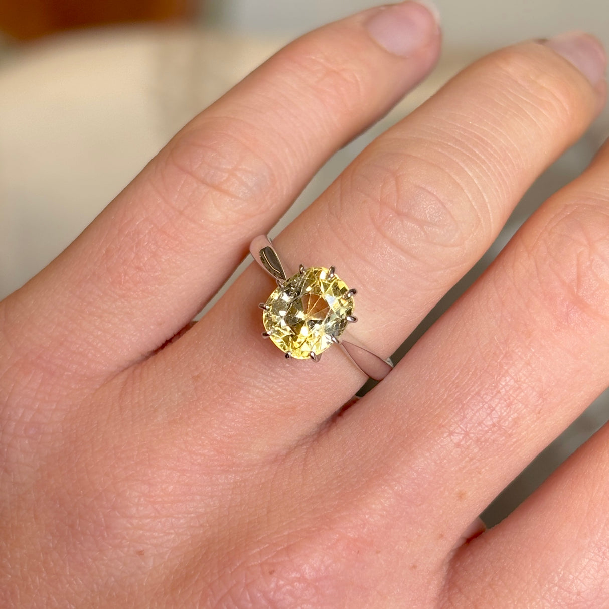 19th century old cushion-cut yellow sapphire ring