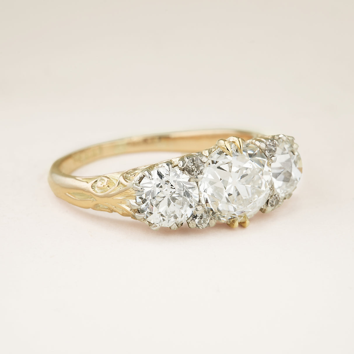 Antique, Victorian old-cut diamond three-stone ring