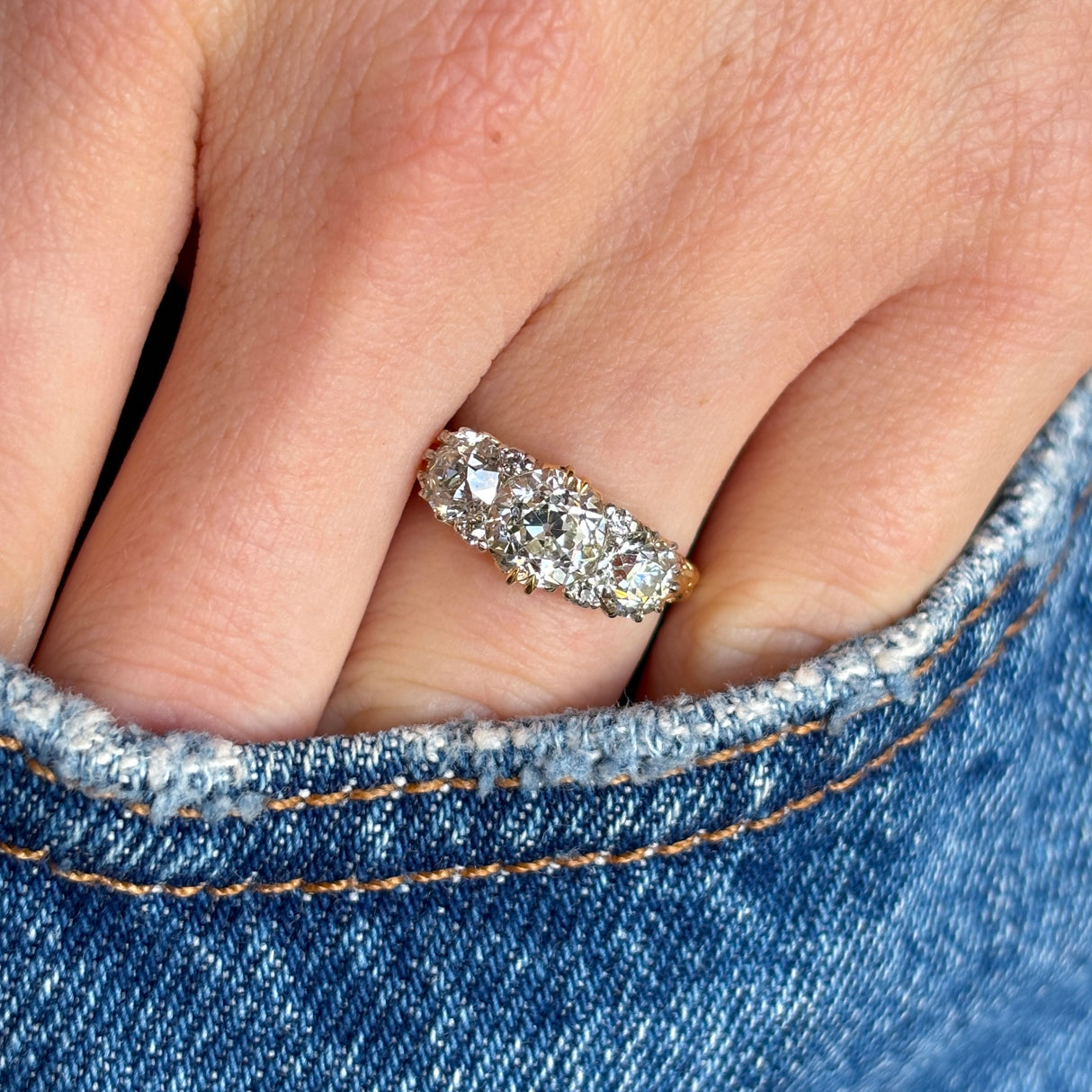 Antique, Victorian old-cut diamond three-stone ring