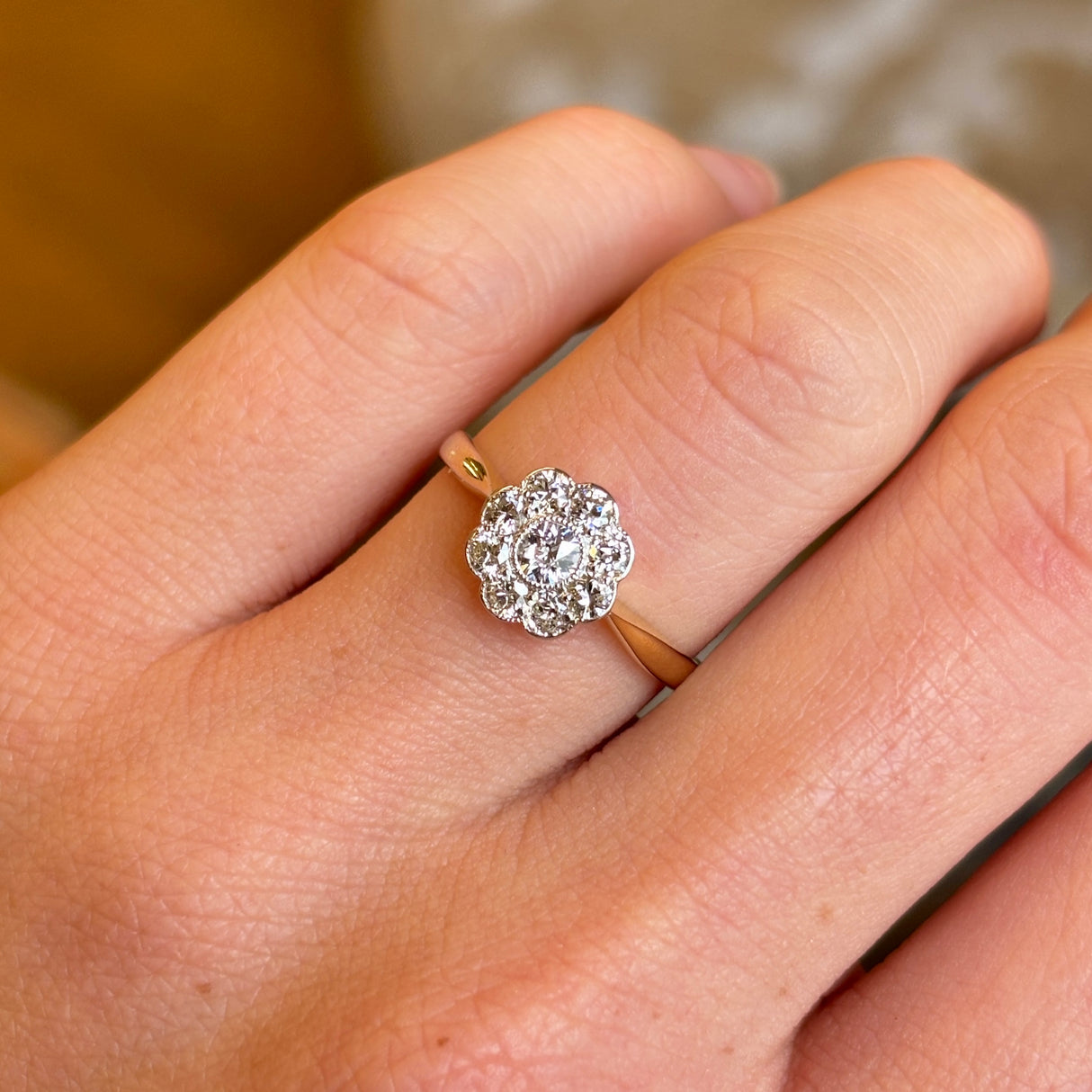 Antique Edwardian diamond daisy cluster ring