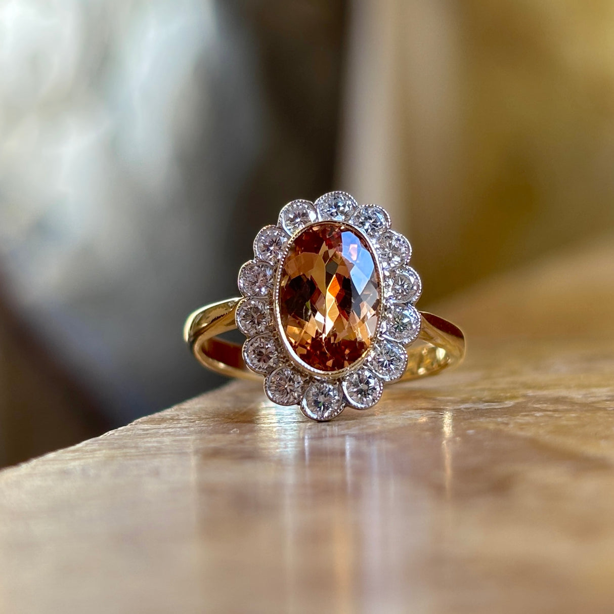 Vintage, 1950s citrine & diamond cluster ring