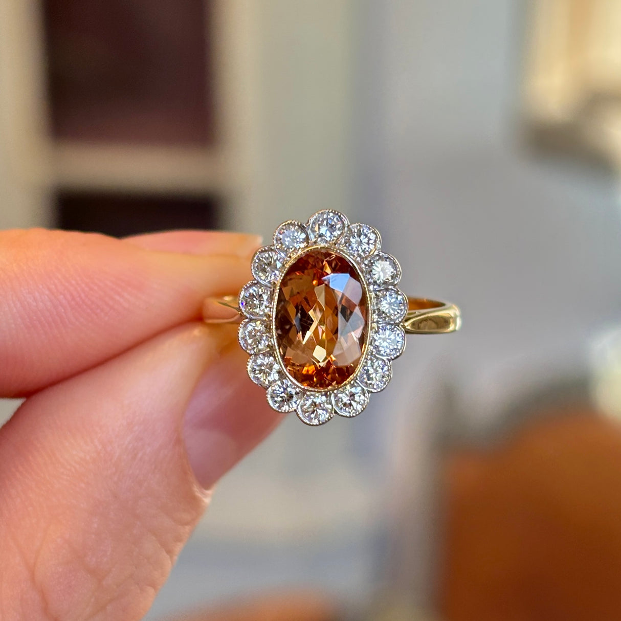 Vintage, 1950s citrine & diamond cluster ring