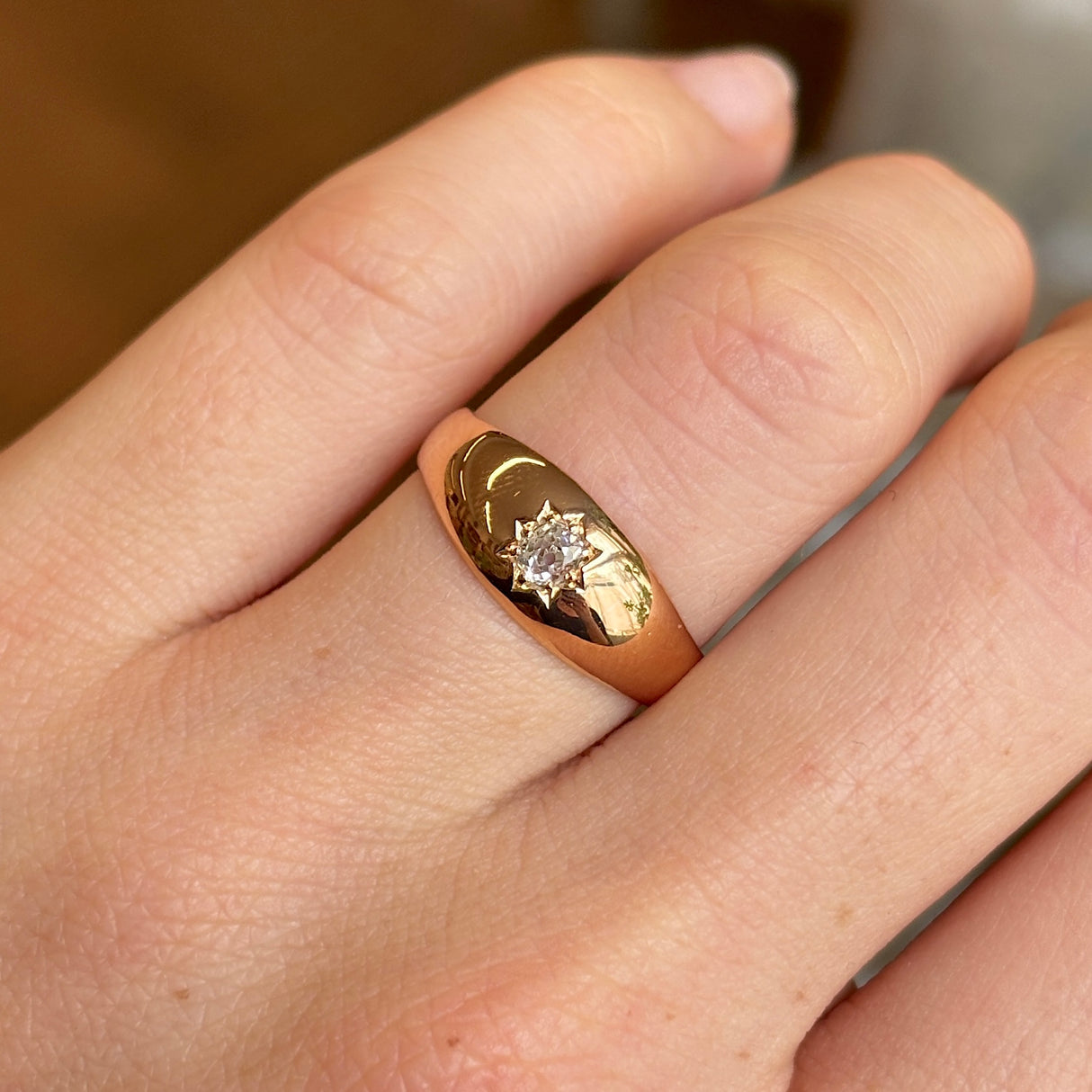 Antique, Victorian diamond solitaire gypsy ring