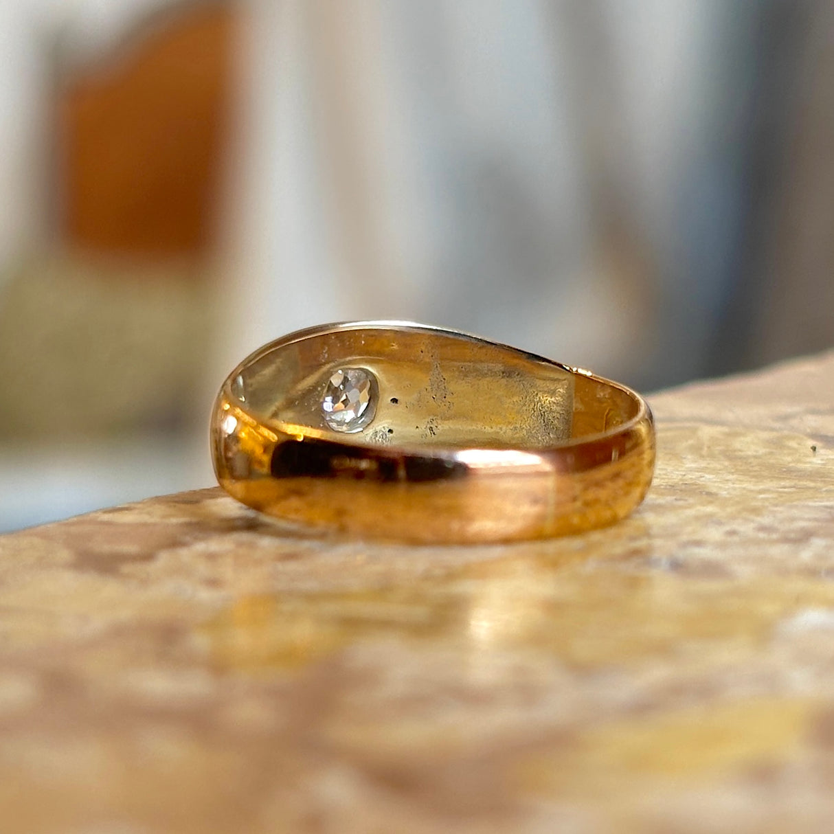 Antique, Victorian diamond solitaire gypsy ring