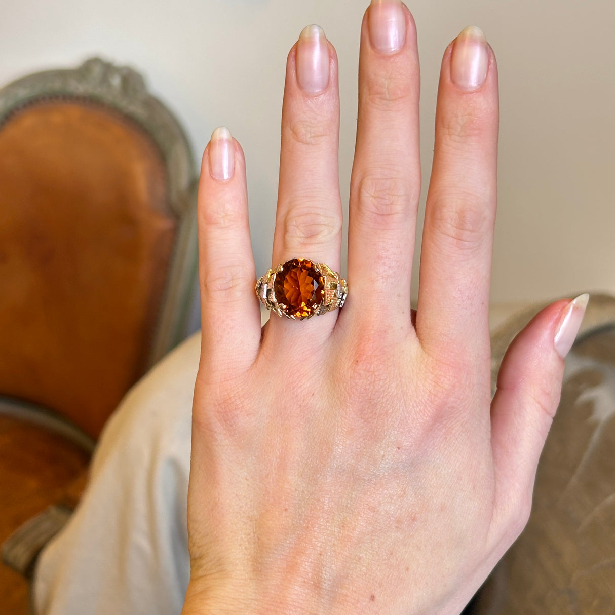 Vintage, 1970s citrine cocktail ring
