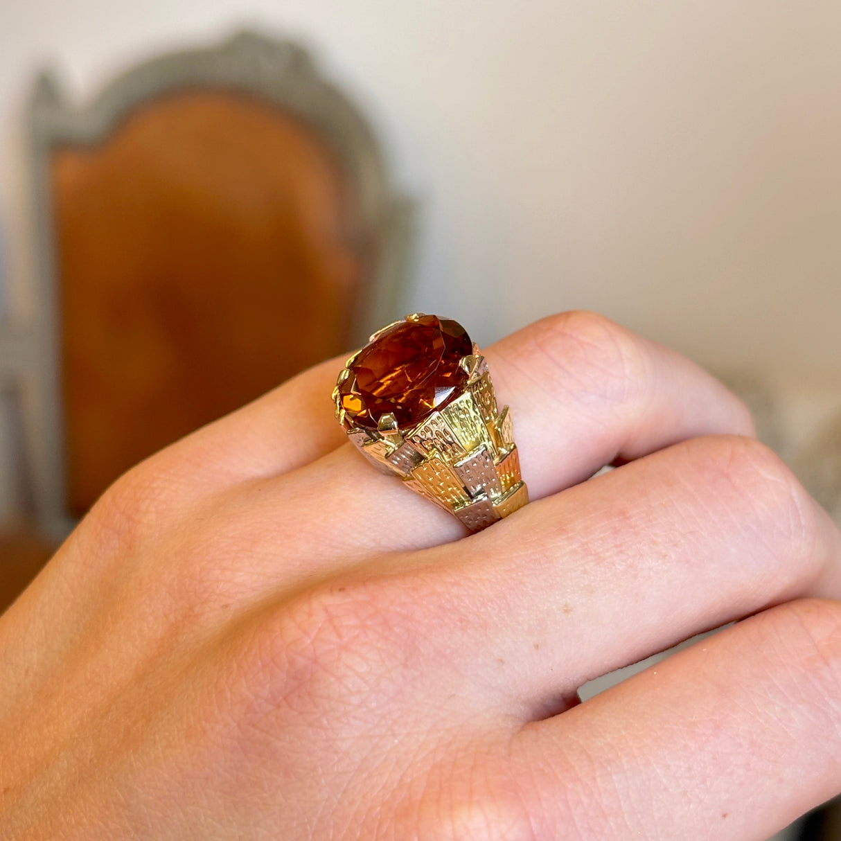Vintage, 1970s citrine cocktail ring