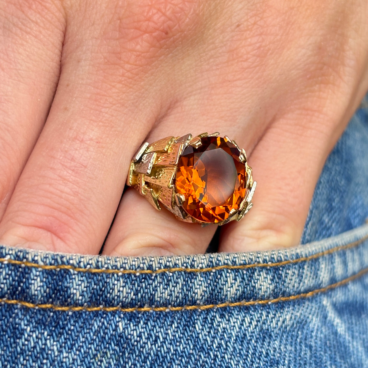 Vintage, 1970s citrine cocktail ring