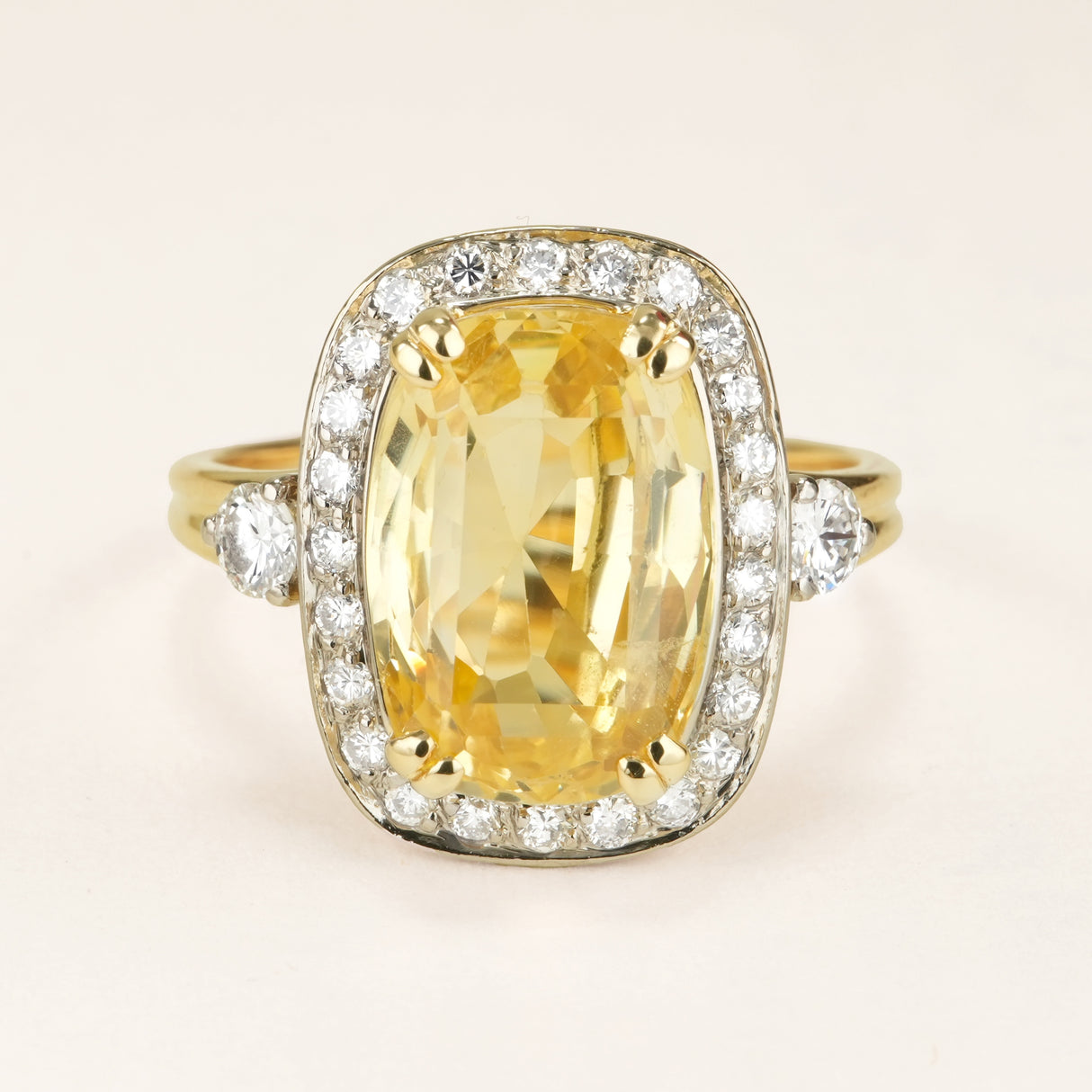 Vintage, 1960s 7.26ct yellow sapphire and diamond cluster ring
