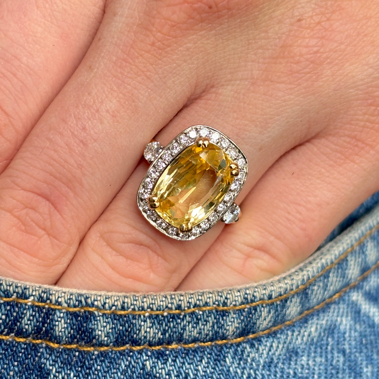 Vintage, 1960s 7.26ct yellow sapphire and diamond cluster ring