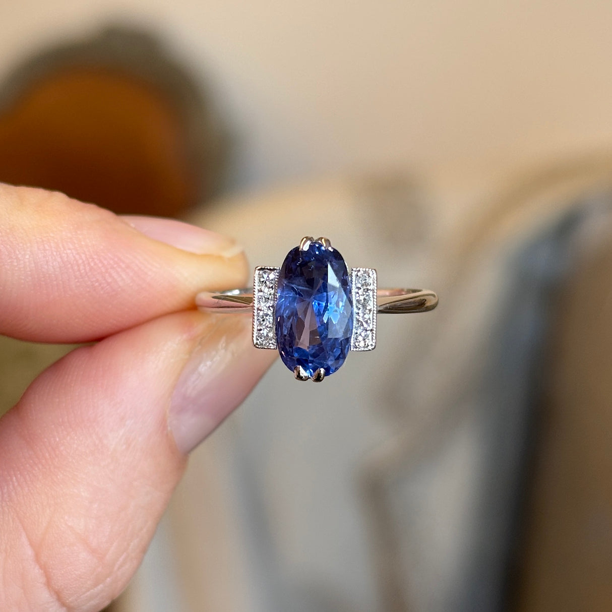 Antique, Art Deco deep violet sapphire and diamond ring