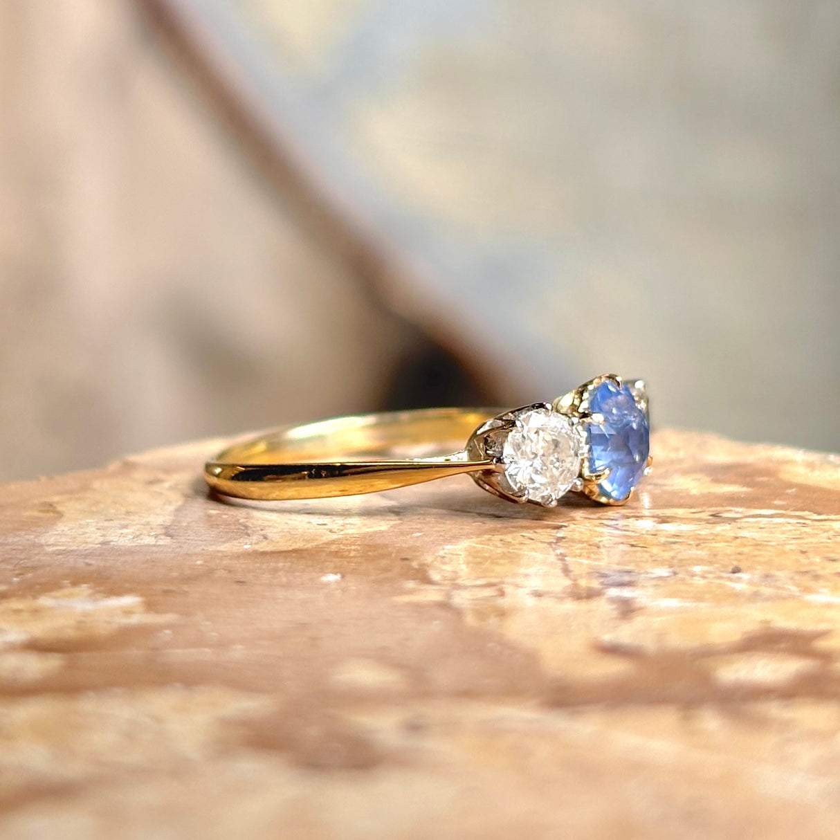 Vintage, 1970s powder-blue sapphire & diamond three-stone ring
